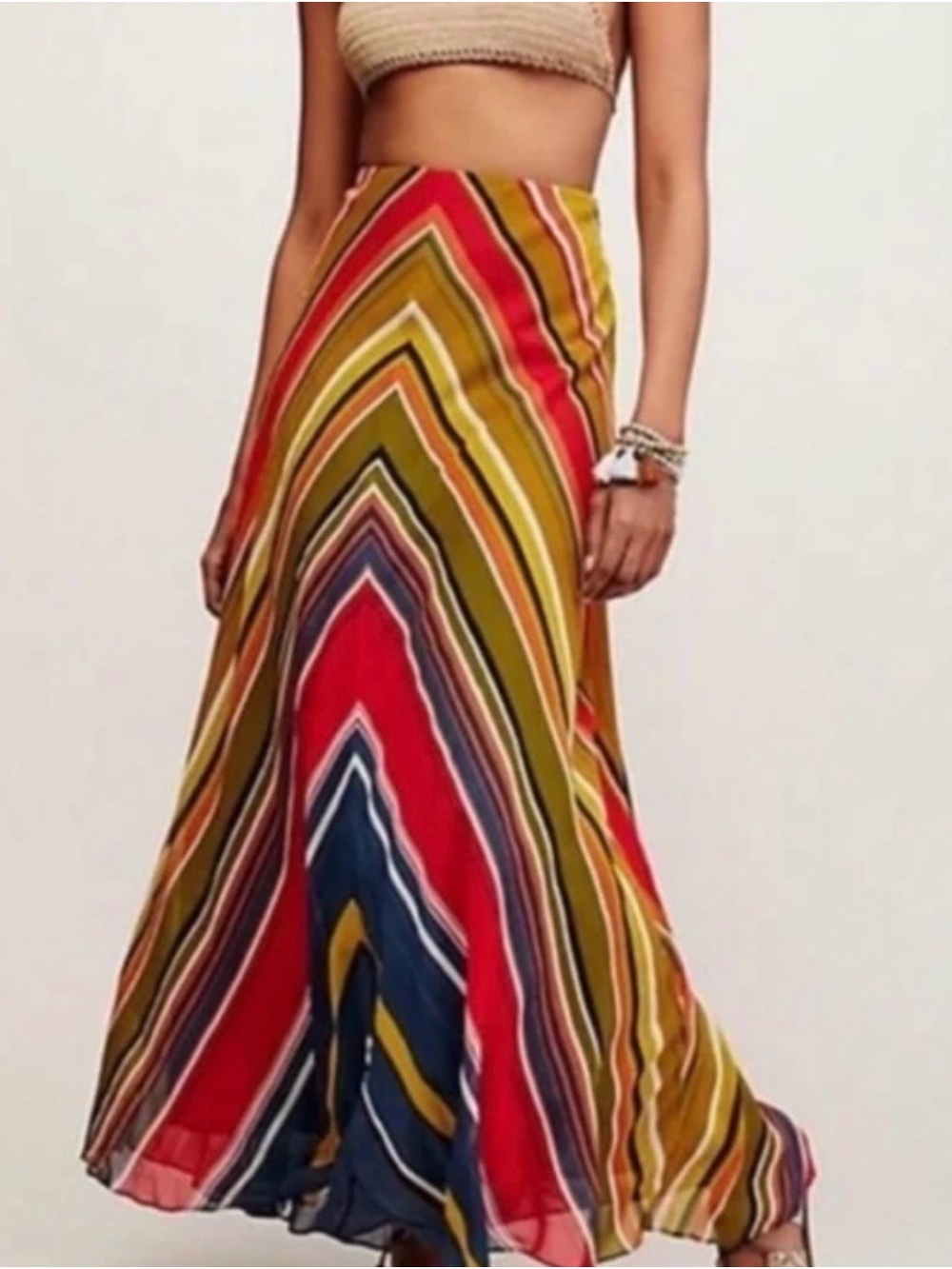 Free People Rio Blue Rainbow A-line Maxi Skirt